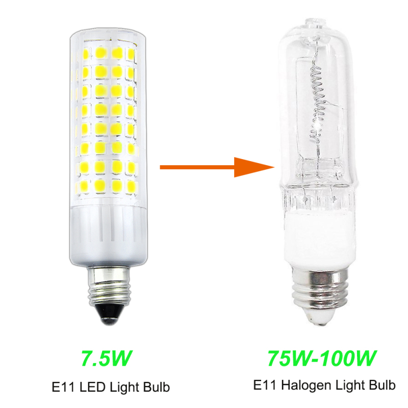 7.5W LED E11 Light Bulbs Mini Candelabra Base Light Bulb 120V 75W 100W Halogen Equivalent Replaces T4/T3 JD Type Clear E11 Light Bulb (Pack of 2)