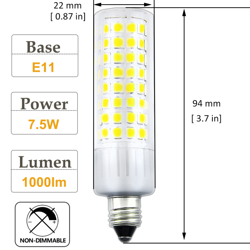 7.5W LED E11 Light Bulbs Mini Candelabra Base Light Bulb 120V 75W 100W Halogen Equivalent Replaces T4/T3 JD Type Clear E11 Light Bulb (Pack of 2)