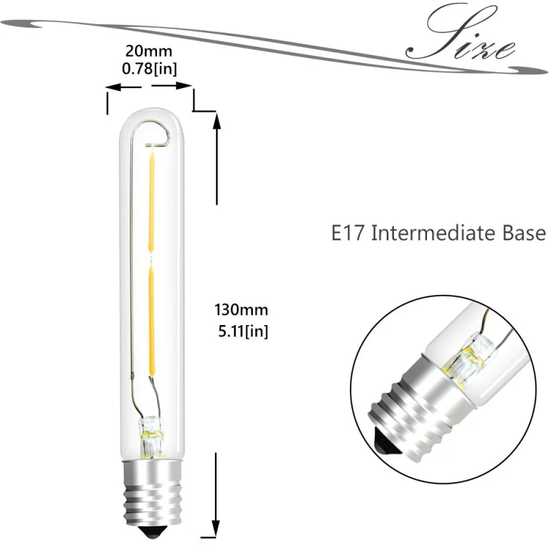 Bonlux Intermediate Base T6.5 LED Tubular Exit Sign Light 2W (20W Incandescent Equivalent) 120V E17 LED Appliance Bulb Clear Light Bulb