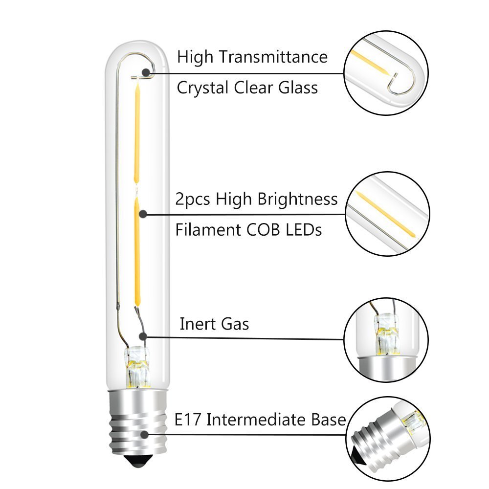 Bonlux Intermediate Base T6.5 LED Tubular Exit Sign Light 2W (20W Incandescent Equivalent) 120V E17 LED Appliance Bulb Clear Light Bulb