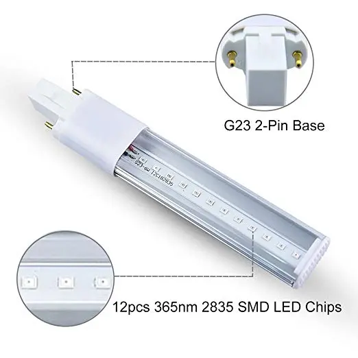 6W G23 LED UV Nail Dryer Light 13W 365nm Curing Lamp Replacement for Professional Nail Art UV Gel Dryer Bulb (2-Pack)