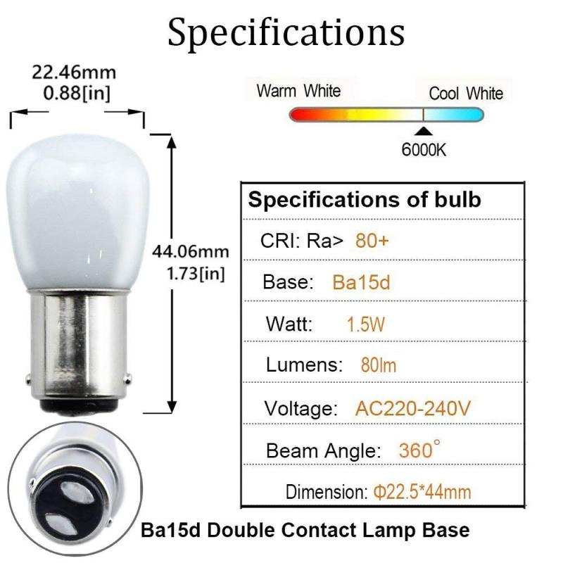 Ba15d LED Bulbs B15 1.5W, Fridge Bulb/Sewing Machine Bulb LED SBC Small Bayonet Cap 15W Incandescent Bulb Replacements