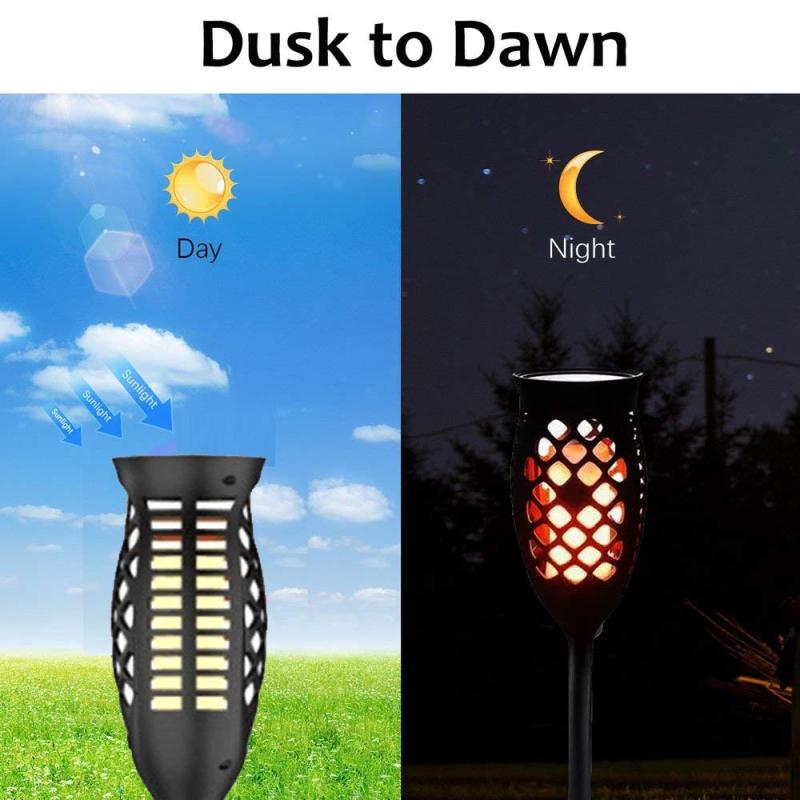 Solar Torch Garden Lights LED Outdoor Waterproof Flame Auto On/Off from Dusk to Dawn Dancing Solar Security Light 5W Warm White 1800-2200k (2-Pack)