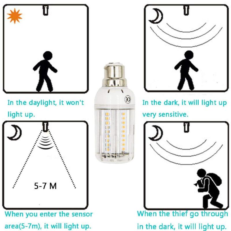 11W Corn Light Bulb Motion Sensor PIR LED  Bulb B22 BC Bayonet Base 1000lm Stair Lights for Garage/ Stairs/ Hallway/ Porch