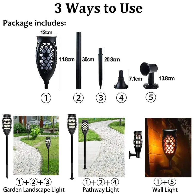 Solar Torch Garden Lights LED Outdoor Waterproof Flame Auto On/Off from Dusk to Dawn Dancing Solar Security Light 5W Warm White 1800-2200k (2-Pack)