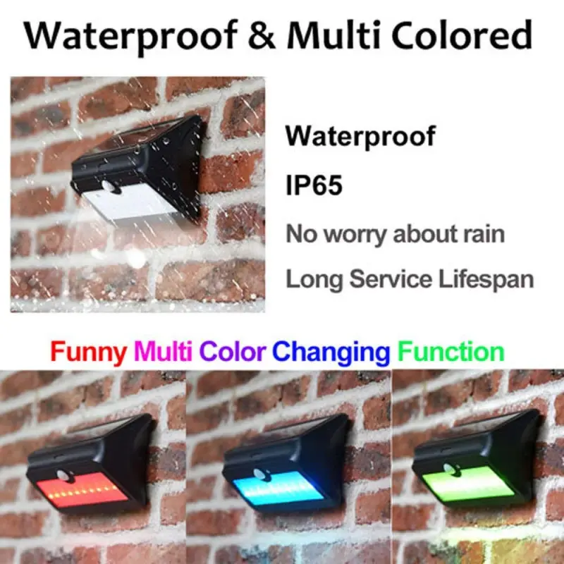 Solar Powered RGB Wall Lights PIR Motion Sensor, Multi Coloured with 5 Modes, 39 LED Chips Solar Security Lights Outdoor Wireless Waterproof (2-pack)