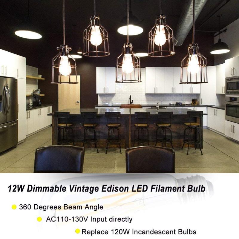 12W Dimmable Vintage Edison LED Bulb ST21/ST64 LED Filament Lights Medium Base E26 LED Bulb 120 Watts Incandescent Equivalent (4-Pack)