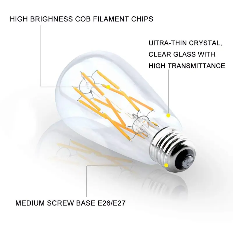 12W Dimmable Vintage Edison LED Bulb ST21/ST64 LED Filament Lights Medium Base E26 LED Bulb 120 Watts Incandescent Equivalent (4-Pack)