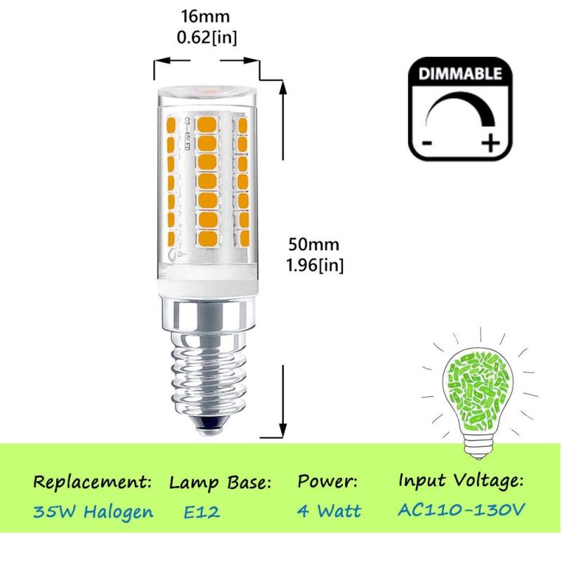 4W Dimmable E12 LED Candelabra Chandelier Bulb 120V T3/T4 E12 Candelabra Base 35W Halogen Replacement Bulb for Ceiling Fan, No Flicker (4-Pack)