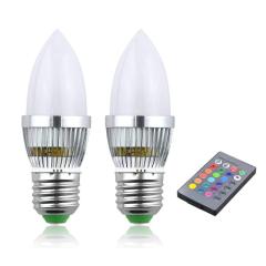 RGB LED Light Bulbs 3W Dimmable 16 Colors Change Light Bulb Medium Screw E26/E27 Mood Light with Remote Control (2-Pack)