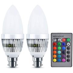 RGB Colour Changing LED Light Bulb B22 Bayonet Dimmable with IR Remote Controller 16 Multi Coloured Changing LED Light Bulb Candle Bulb(2-pack)