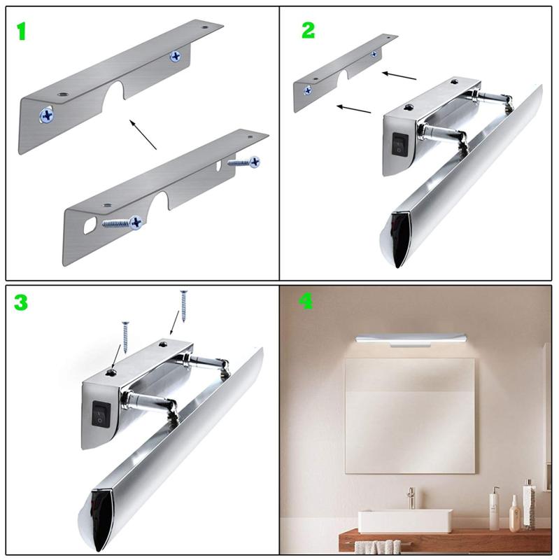 LED Bathroom Mirror Light Make-up Front Light Rectangular Tube Light for Bathroom Vanity Lighting Fixture Stainless Steel Base Mirror Wall Light