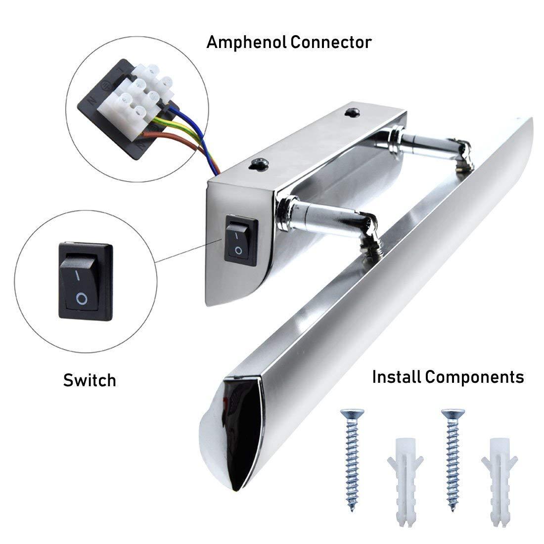 LED Bathroom Mirror Light Make-up Front Light Rectangular Tube Light for Bathroom Vanity Lighting Fixture Stainless Steel Base Mirror Wall Light