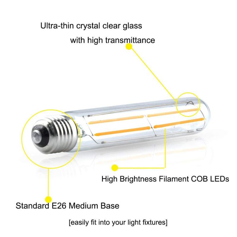Dimmable T10 LED Filament Light Bulbs 8 Watts T10 LED Tubular Bulb 120V LED Tube Bulb Medium E26 Base 80 Watt Incandescent Equivalent (3-Pack)