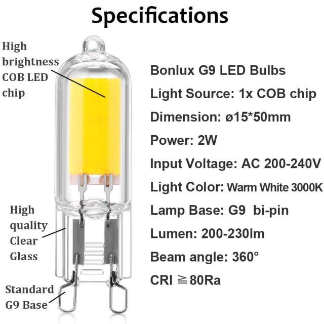 overzien Gevoel ochtendgloren G9 LED Bulbs Halogen Capsule Bulbs 10W 15W 18W 20W Replacements, 200 Lumens, G9 Capsule Bulbs