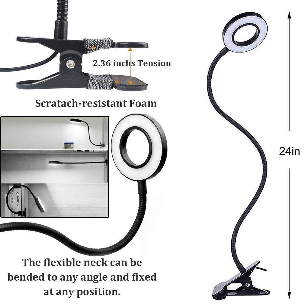 Bonlux LED Desk Lamp with Clamp 5 Watt Dimmable Reading Light Eye-Care USB Table Lamp Twistable Tube Clip Laptop Lamp 3 Color Temperature Choices