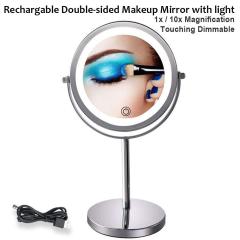 Makeup Mirror with LED Lights Magnification 10X/1X Double-sided Illuminated Lighted Magnifying Mirror with Lights Touching Dimmable Switch