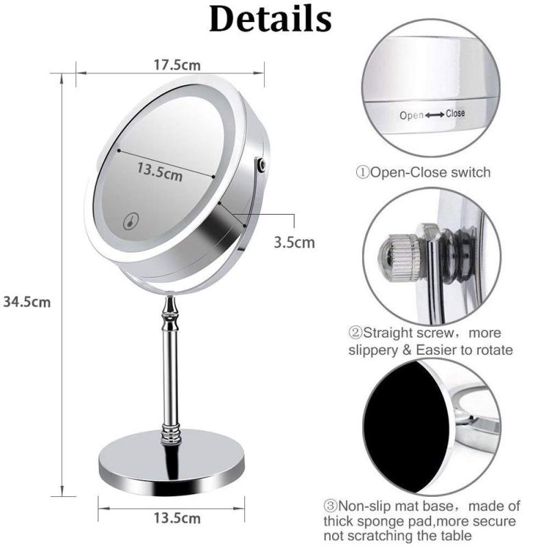 Makeup Mirror with LED Lights Magnification 10X/1X Double-sided Illuminated Lighted Magnifying Mirror with Lights Touching Dimmable Switch