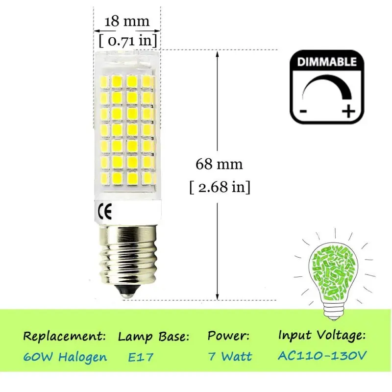 7W Dimmable E17 LED Microwave Oven Bulb 120V Intermediate Base LED Appliance Light 60W Halogen Replacement Bulb (Pack of 4)