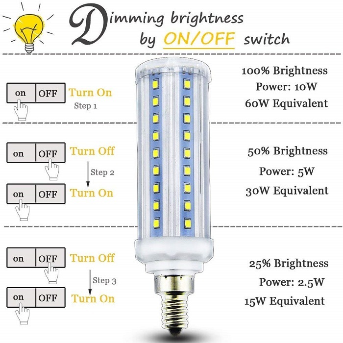 3-Way Dimmable T10 LED Candelabra Base LED Bulbs 10 Watt E12 Led Light Bulb Daylight 60W Equivalent Tubular Candle Corn Bulb