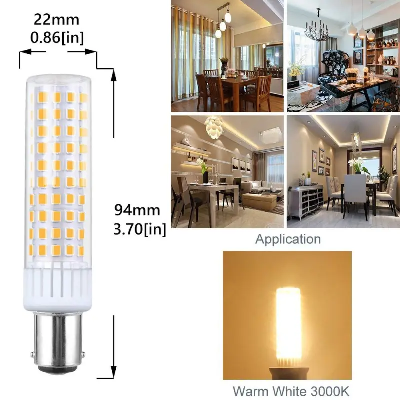 Bonlux Dimmable LED BA15D Light Bulb 8.5W BA15D Double Contact Bayonet Base LED Bulb - 100W Halogen JD Type T4 Replacement Bulb for Chandelier Crystal