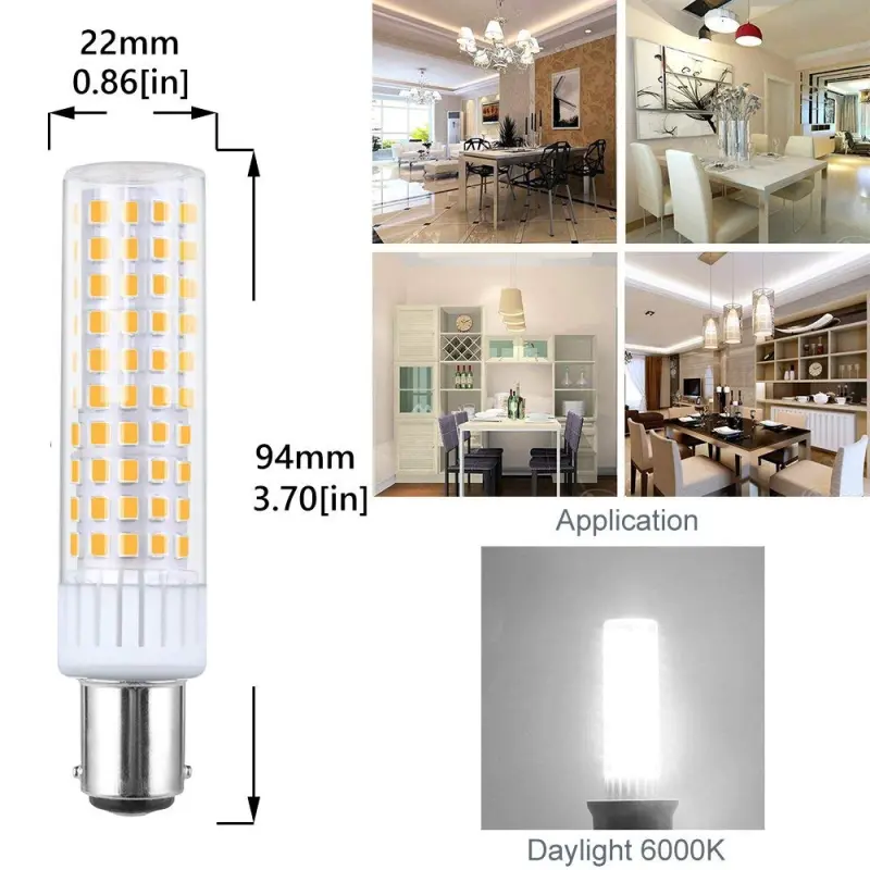 Bonlux Dimmable LED BA15D Light Bulb 8.5W BA15D Double Contact Bayonet Base LED Bulb - 100W Halogen JD Type T4 Replacement Bulb for Chandelier Crystal