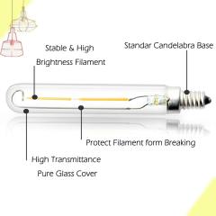 E12 T6 LED Bulb 2 Watt Clear Glass Candelabra Base LED Bulbs 15-20W E12 Incandescent Equivalent T20 Edison Tubular Candle Base Lamp (2-pack)