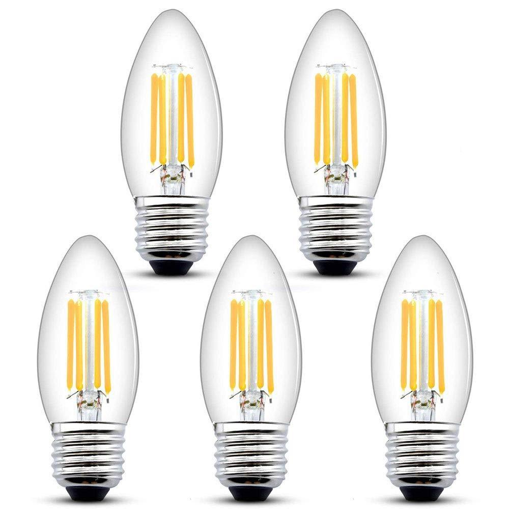 E27 LED Dimmable Candle Filament Light Bulb C35 Edison Screw 4W 400 LM Glass Vintage Bulbs for 35-40W Halogen Bulb Replacement  (5-Pack)