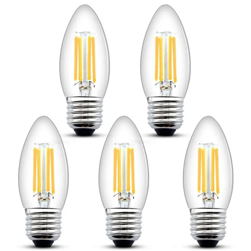E27 LED Dimmable Candle Filament Light Bulb C35 Edison Screw 4W 400 LM Glass Vintage Bulbs for 35-40W Halogen Bulb Replacement  (5-Pack)