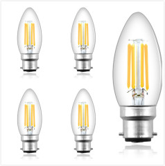 B22 LED Filament Candle Light Bulb C35 BC Bayonet Cap 4W 400LM Classic Style Bulbs Replace 35-40 W Incandescent Bulb Dimmable for Chandelier Lamp