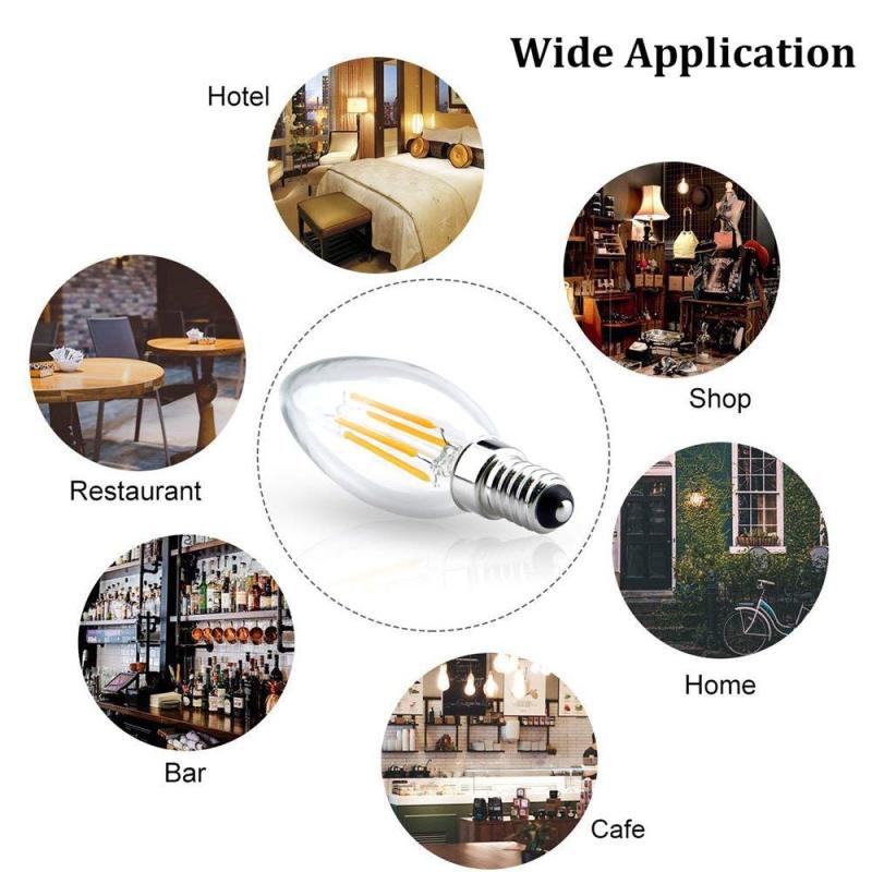 E14 LED Candle Bulbs Dimmable Small Edison Screw 4W, LED Filament Candle Light Bulbs E14 SES Vintage LED Light Bulbs Halogen Bulbs 35W-40W Replacement