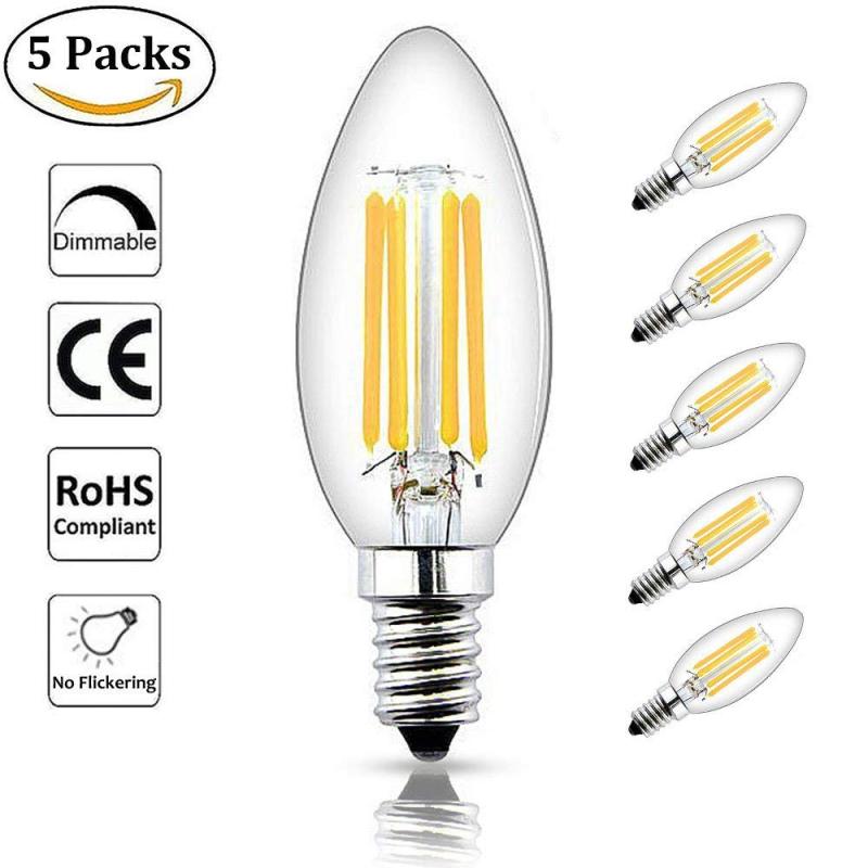 E14 LED Candle Bulbs Dimmable Small Edison Screw 4W, LED Filament Candle Light Bulbs E14 SES Vintage LED Light Bulbs Halogen Bulbs 35W-40W Replacement