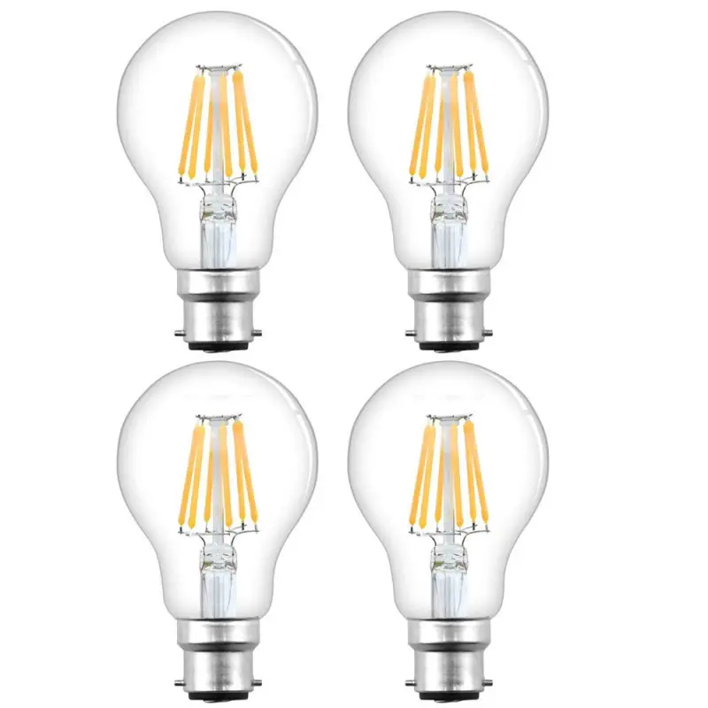 B22 LED Filament Bulb 8W 750lm ES A60 Globe Edison Screw LED Light Bulb 70W Equivalent Dimmable Low Energy Bulbs (4-Pack)
