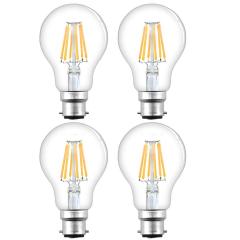 B22 LED Filament Bulb 8W 750lm ES A60 Globe Edison Screw LED Light Bulb 70W Equivalent Dimmable Low Energy Bulbs (4-Pack)