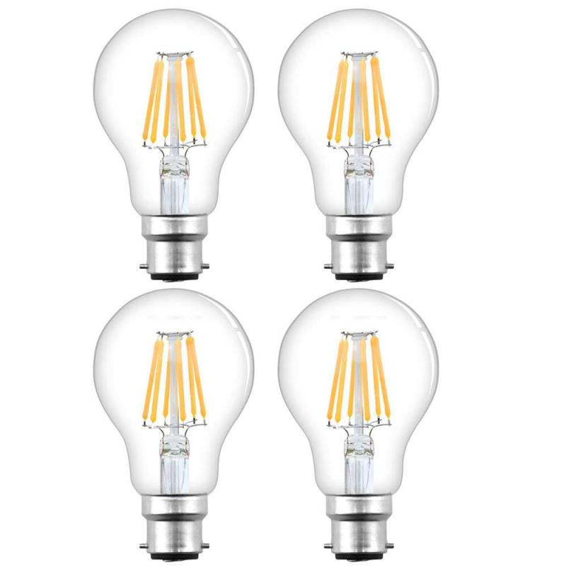 B22 LED Filament Bulb 8W 750lm ES A60 Globe Edison Screw LED Light Bulb 70W Equivalent Dimmable Low Energy Bulbs (4-Pack)