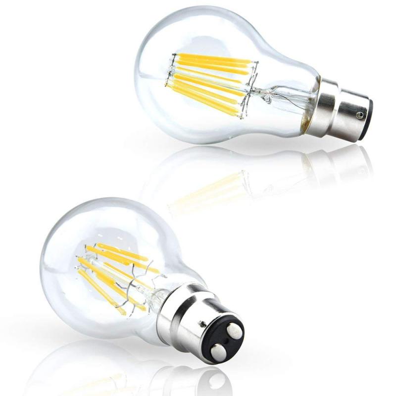 B22 LED Filament Bulb 8W 750lm ES A60 Globe Edison Screw LED Light Bulb 70W Equivalent Dimmable Low Energy Bulbs (4-Pack)