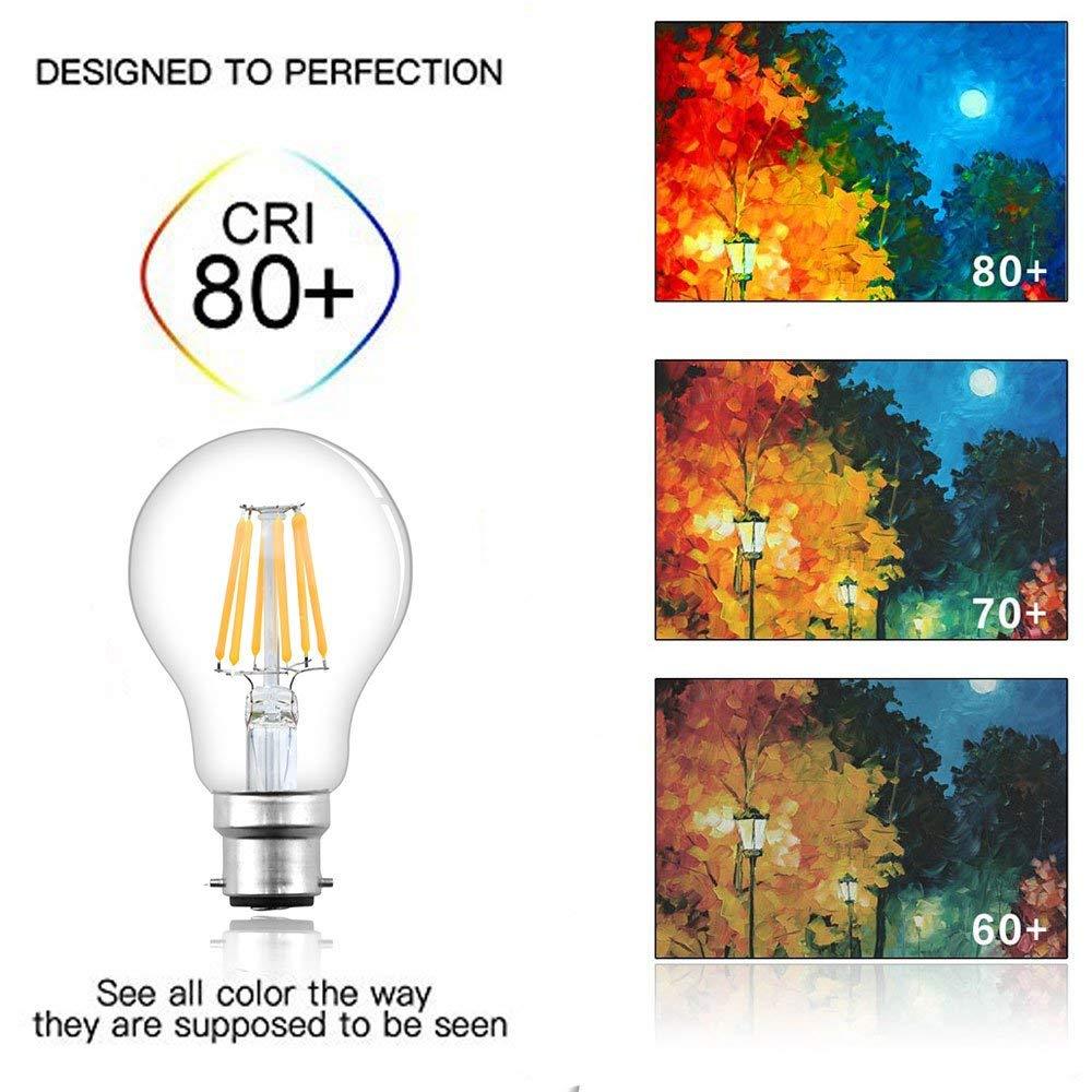 B22 LED Filament Bulb 8W 750lm ES A60 Globe Edison Screw LED Light Bulb 70W Equivalent Dimmable Low Energy Bulbs (4-Pack)