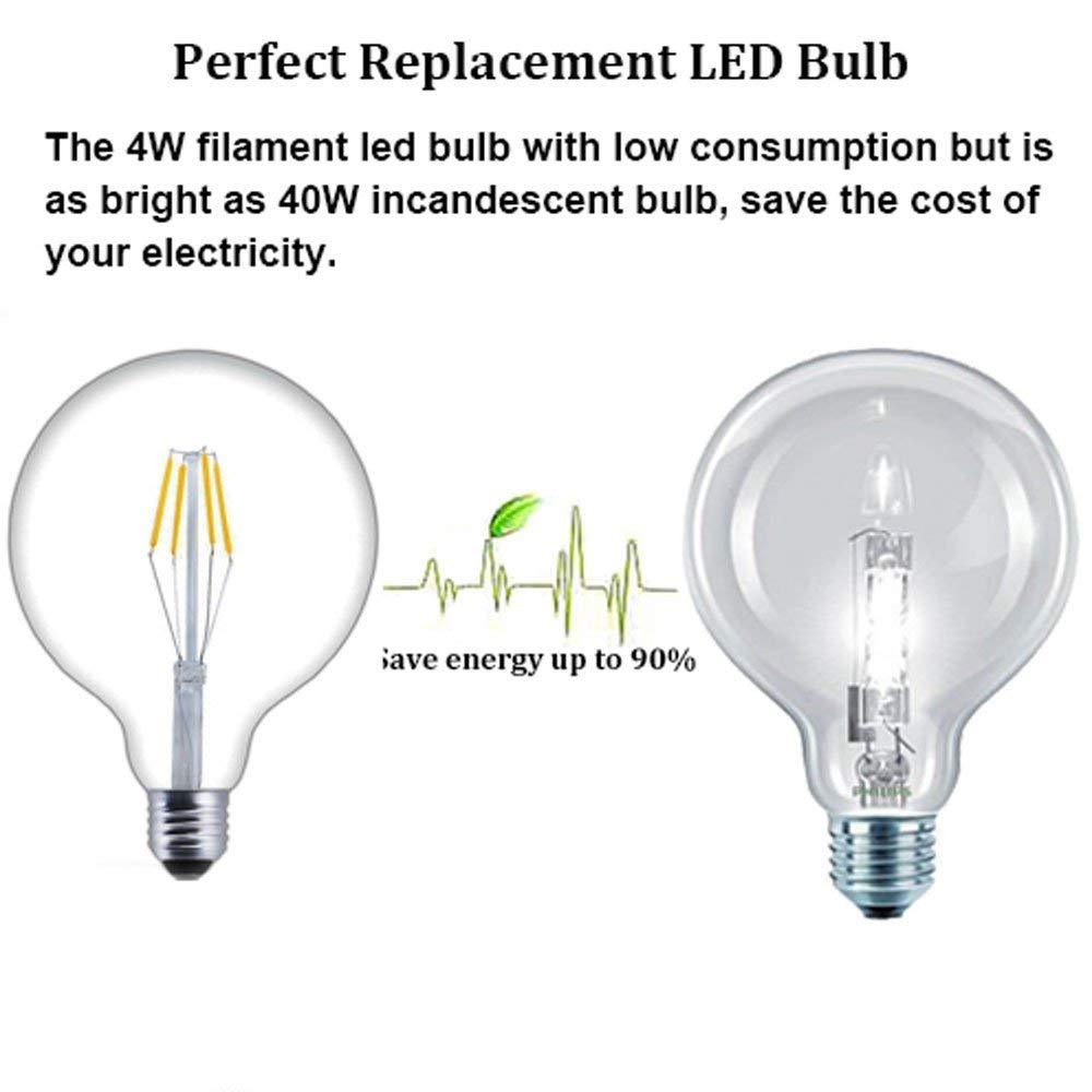 Vintage Edison Light Bulb E27 Screw 4W Dimmable Decorative LED Light Bulbs LED Globe Light Bulbs Dimmable G125 Incandescent Light Bulb 40W Replacement