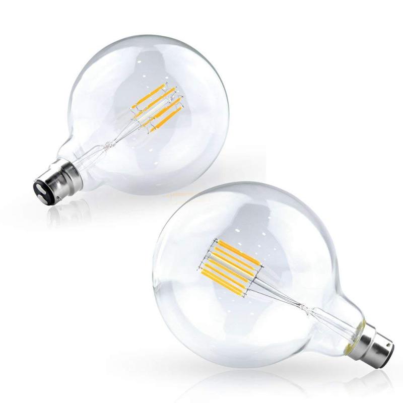 8W G125 B22 LED Filament Globe Bulb Dimmable 125mm Bayonet Cap BC LED Antique Edison Filament Bulb 70 Watt Incandescent Replacement(1-Pack)