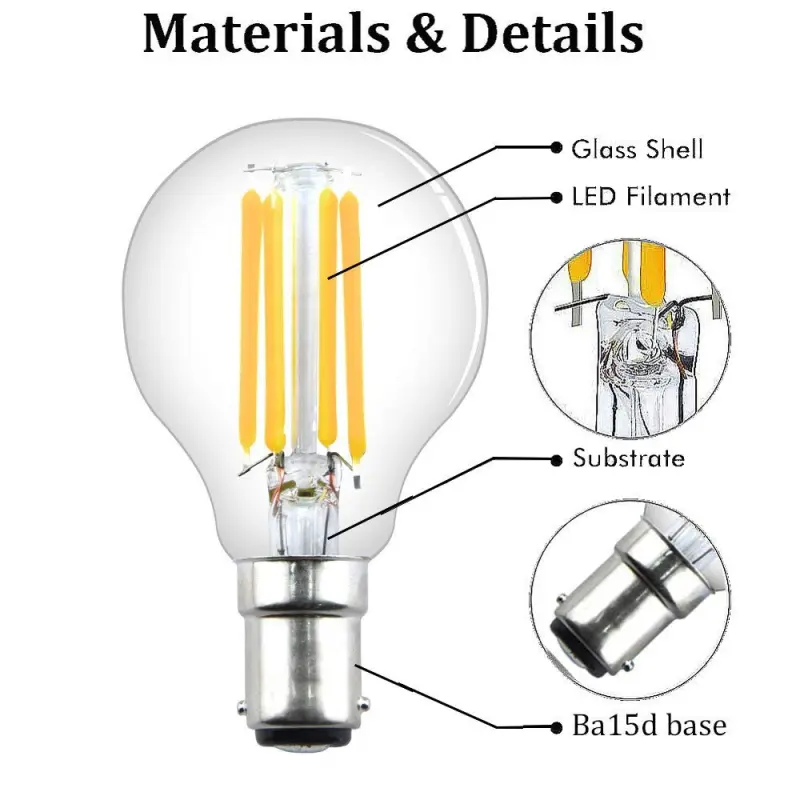 B15 Filament LED Bulb Dimmable SBC 4W LED Golf Ball Bulbs Small Bayonet Cap Dimmable Clear Classic Vintage Lights Halogen Bulb 35W-40W Replacements