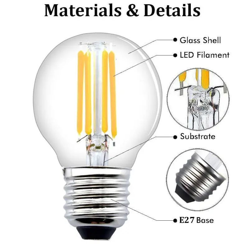 Vintage Filament Bulb E27 4W Edison Bulbs Dimmable 40W Incandescent Bulb Replacement G45 Filament LED Light Globe Bulb Warm White 2700K (4-Pack)