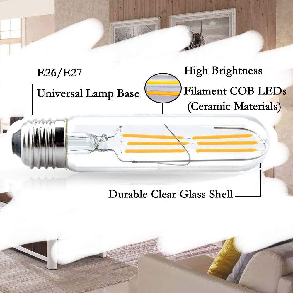 T10 Tubular LED E26 Filament Bulbs Dimmable 60W E26 Incandescent Replacement Light Bulbs Soft White Vintage Clear Glass LED Tubular Bulb
