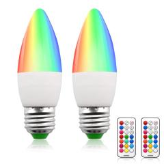 Lustaled Dimmable RGB + Warm White LED Color Changing Light Bulbs C35 E26 Color LED Memory Timer Function with Remote Control for Decoration Lighting