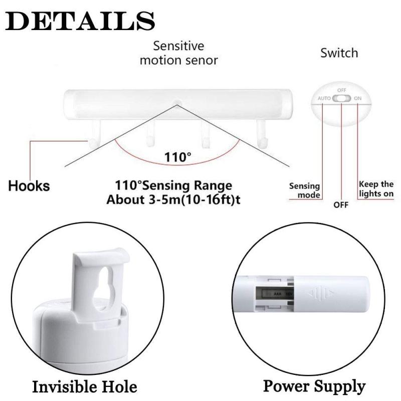 Bonlux LED Closet Light Battery Powered, Cabinet LED Lighting LED Night Sensor Light with Key Holder Hook, Light Sensing Auto Motion Sensor LED Light