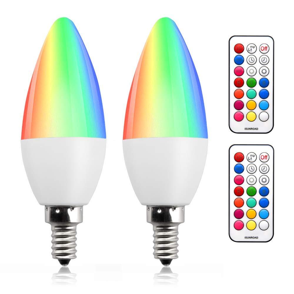 Bonlux Dimmable RGB + Warm White LED Color Changing Light Bulbs C35 E12 Color LED Memory Timer Function with Remote Control for Decoration Lighting