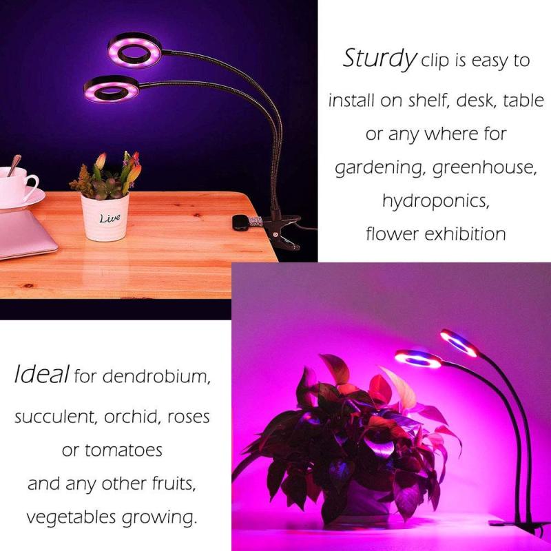 Bonlux 3/9/12H Timer Plant Grow Lights Indoor 5 Levels Dimmable LED Grow Light Bulb Full Spectrum Gooseneck 3 Spectral Modes Growing Lamps