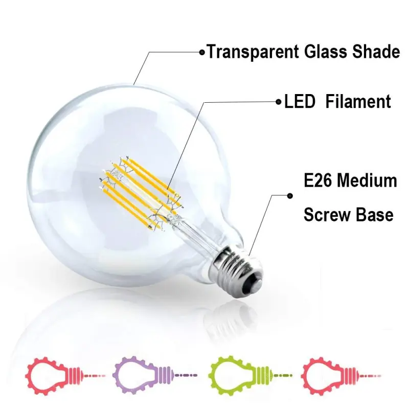 Bonlux 12W Dimmable G40 LED Edison Filament Bulb E26 Screw Base G125 Vintage LED Clear Glass Globe Light Bulb 120W Incandescent Replacement Bulb