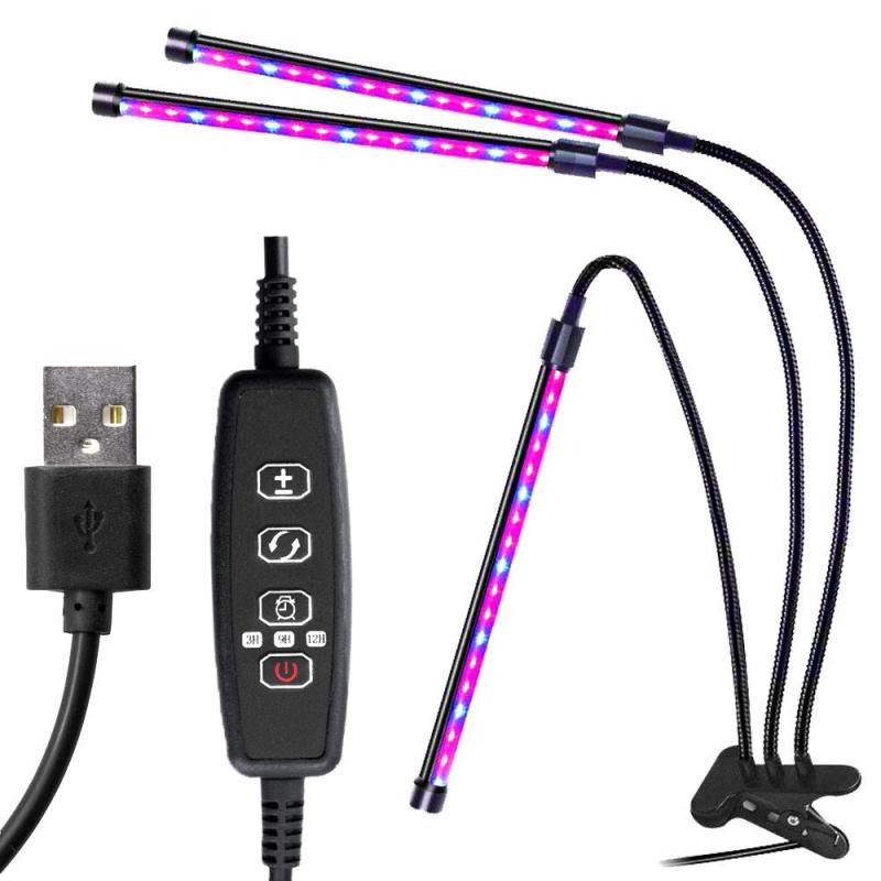 Bonlux USB LED Triple Head Grow Light with 3/9/12H Timer Function 27W  5 Dimmable Levels Growing LED Lamp with Full Spectrum Adjustable Gooseneck