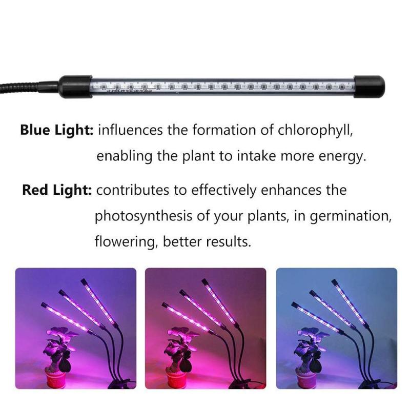 Bonlux USB LED Triple Head Grow Light with 3/9/12H Timer Function 27W  5 Dimmable Levels Growing LED Lamp with Full Spectrum Adjustable Gooseneck
