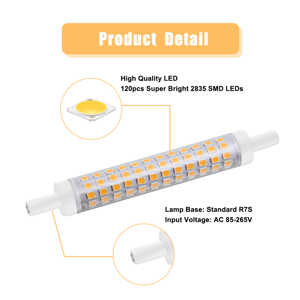 Bonlux LED Slim R7S 118MM LED Light Bulb Double-ended R7S J Type Base Light Bulb T3 J118 10 Watt Tube Light Bulbs 100W Halogen Equivalent(2-pack)